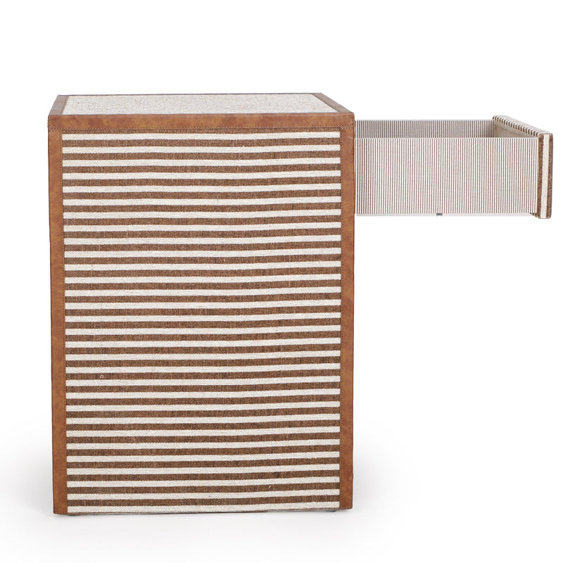 Kora cotton jute accent nightstand by TOV Furniture with a natural woven texture and modern design, featuring a single drawer.