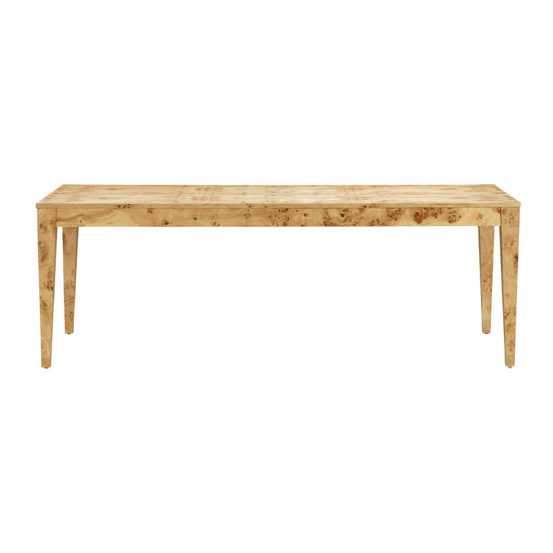 TOV Furniture Brandyss rectangular dining table with natural burl wood finish, modern design, and sturdy wood construction.