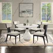 Koen - Round Dining Table, Engineering Marble Top - White & Black - R&R Furniture Gallery (Fountain Valley, CA)
