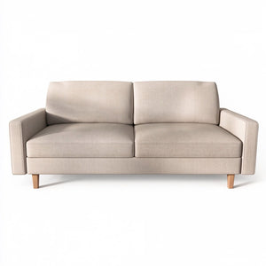 Beige 3-seat US Pride stationary sofa with removable cushions, showcasing plush upholstery and comfortable seating.