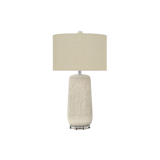 Contemporary 8th Street ceramic and resin cream table lamp with a sleek, modern design, perfect for stylish home lighting.