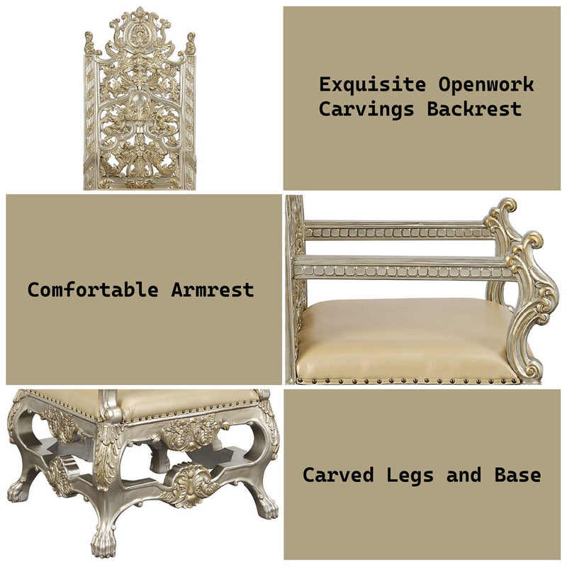 Danae - Arm Chair (Set of 2) - Synthetic Leather , Champagne & Gold - R&R Furniture Gallery (Fountain Valley, CA)