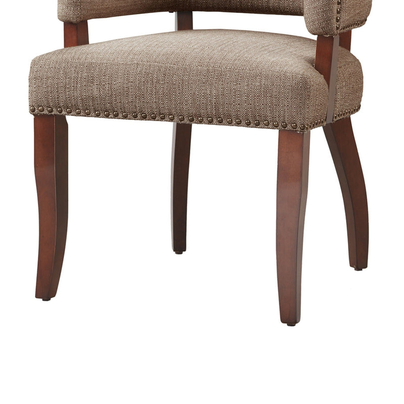 Elegant Arm Dining Chair With Brass Nail Head Detailing - R&R Furniture Gallery (Fountain Valley, CA)