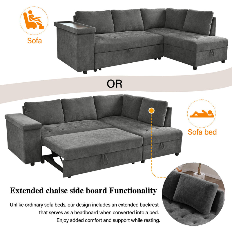 L Shaped Couch With Pull Out Bed And Storage Sectional Sleeper Sofa With Hidden Storage, Wide Armrest With Storage, For Living Room, Apartment, Bedroom, Office - R&R Furniture Gallery (Fountain Valley, CA)