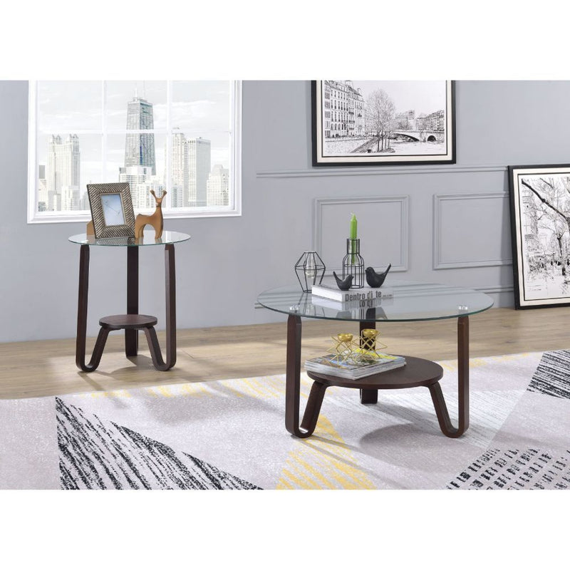 Darby - End Table - Clear Glass & Dark Walnut - R&R Furniture Gallery (Fountain Valley, CA)