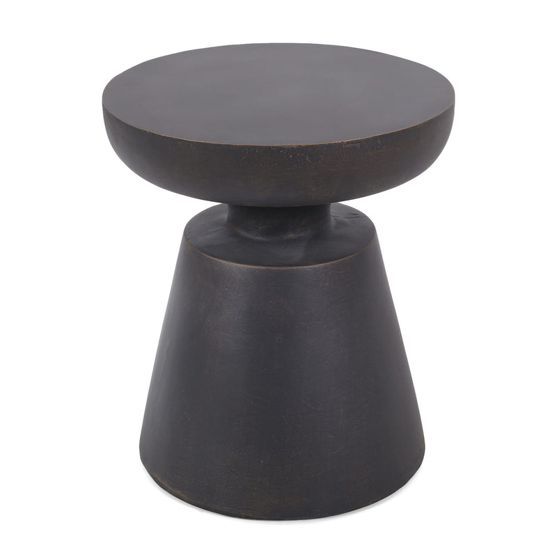 Outdoor lightweight concrete end table by Noble House with copper finish and half sphere top, perfect for patio or garden decor.