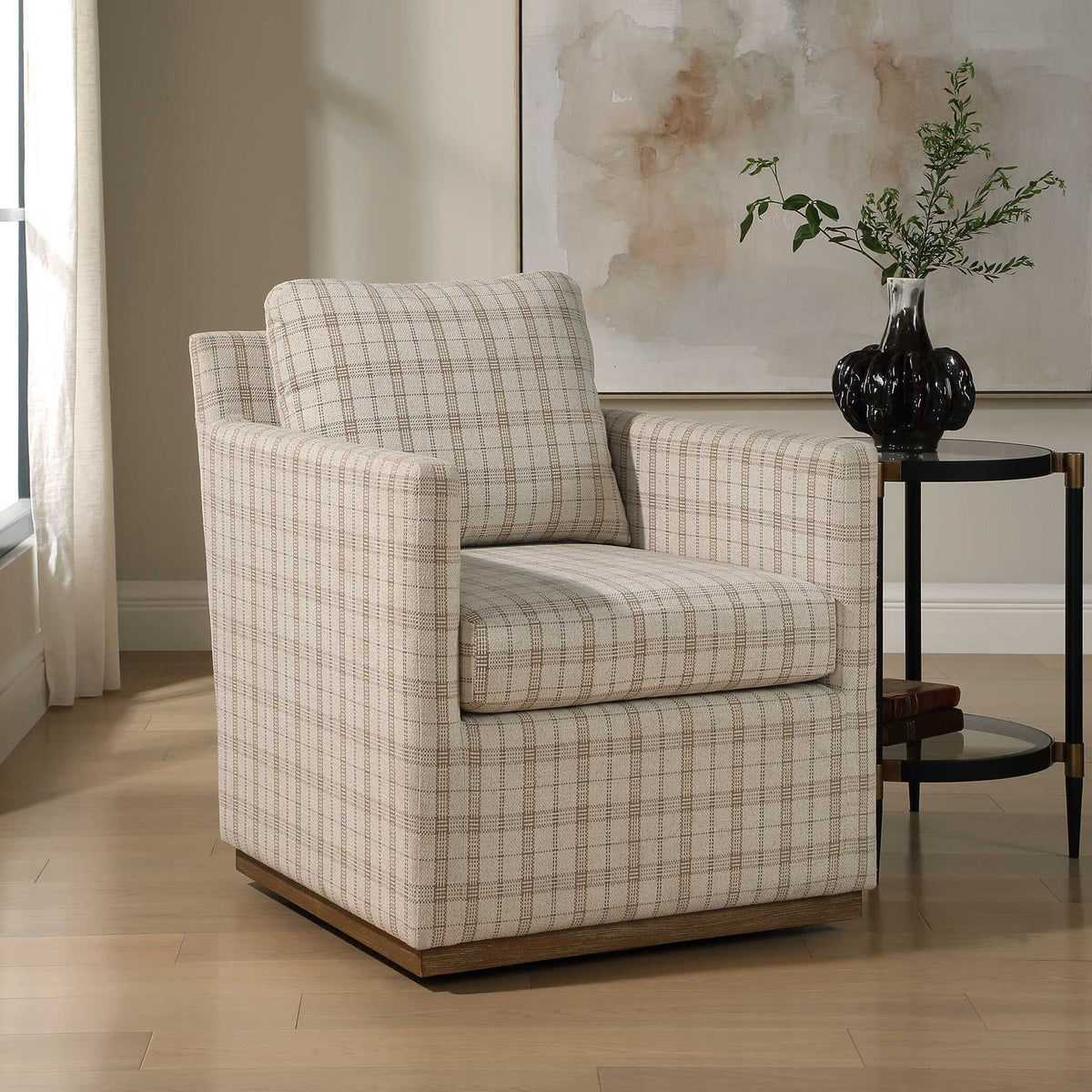 Basie - Casual Linen Swivel Chair - White