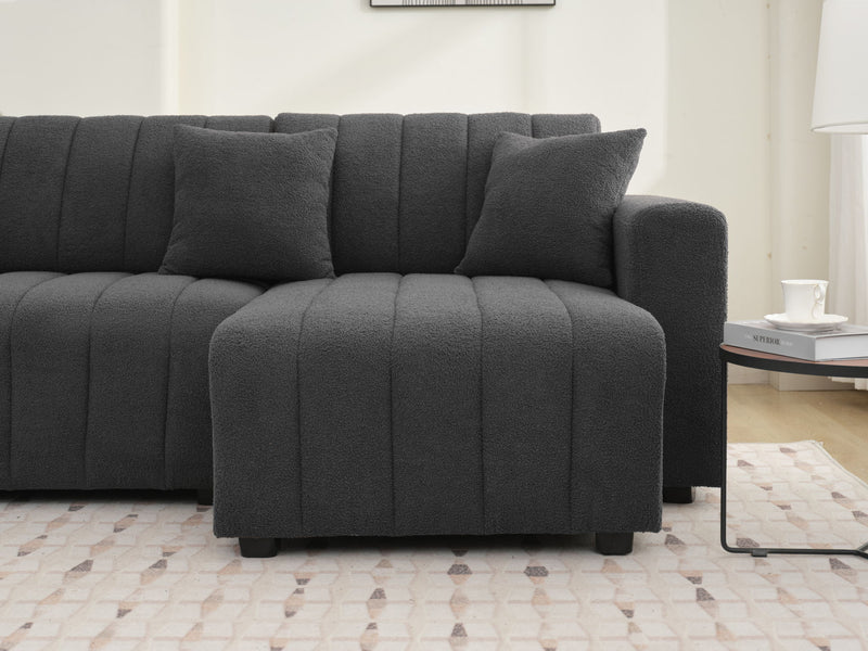 Urban Retreats Jessica lamb wool sectional sofa with chaise, stationary sofa with plush fabric and modern design.