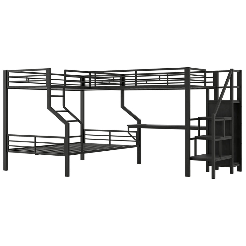 Twin Over Full L Shaped Bunk & Loft Bed With Built-In Wardrobe, Desk, And USB Ports - Black - R&R Furniture Gallery (Fountain Valley, CA)