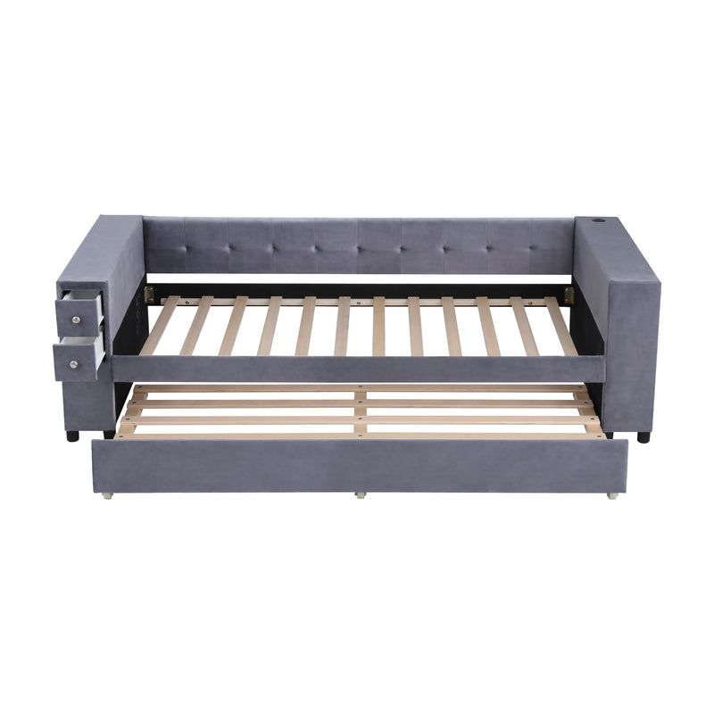 Upholstered Bed With Storage And Twin Trundle, USB Charging Ports - R&R Furniture Gallery (Fountain Valley, CA)
