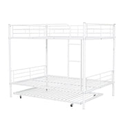 DreamHaus steel construction bunk bed with two stacked sleeping platforms and safety rails in a modern bedroom setting.
