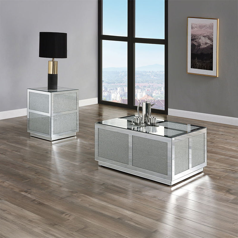 Noralie - 18" End Table With Faux Diamonds - Mirrored - R&R Furniture Gallery (Fountain Valley, CA)