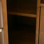 Handcrafted Warm Shaker TV media stand by Simpli-Home with wood finish, featuring open shelving and storage cabinets.