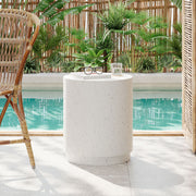 Outdoor Terrazzo Concrete Drum End Table, Living Room Accent Table - White Terrazzo - R&R Furniture Gallery (Fountain Valley, CA)