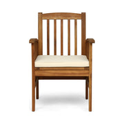 Noble House Casa acacia wood dining chair set with cushioned seats, showcasing elegant design and comfortable seating arrangement.