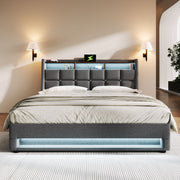 Upholstered Platform Bed With A Hydraulic Storage System, LED And USB Charging (Without Mattress) - R&R Furniture Gallery (Fountain Valley, CA)