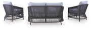 Bridges Beach - Loveseat, Lounge Chairs, Table Set (Set of 4) - Gray - R&R Furniture Gallery (Fountain Valley, CA)