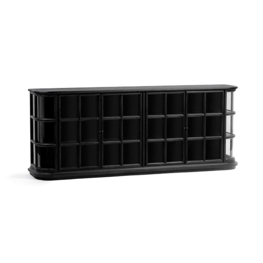 Carson 4-door buffet cabinet by Classic Home in Loft Black with sleek modern design and ample storage space.