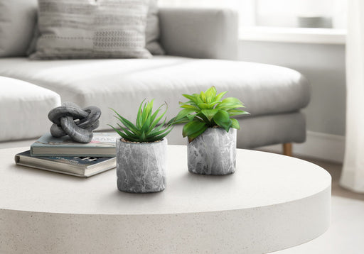 6" Tall, Artificial Plant, Succulent, Indoor, Faux, Fake, Table, Greenery, Potted, Decorative (Set of 2) - Green / Gray - R&R Furniture Gallery (Fountain Valley, CA)