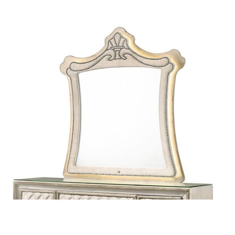 Lucienne - Mirror With LED - Beige Velvet - R&R Furniture Gallery (Fountain Valley, CA)