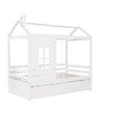 Twin Size Classic House Bed With Twin Size Trundle - White - R&R Furniture Gallery (Fountain Valley, CA)