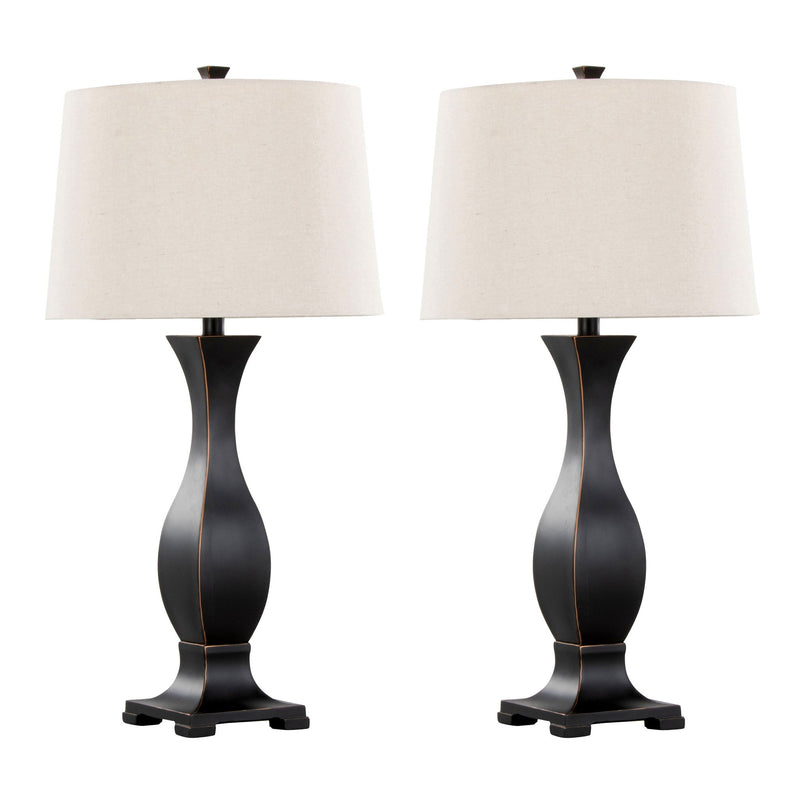 Lumi Source Riley contemporary table lamp set with oil rubbed bronze bases and oat-colored fabric shades, modern home lighting fixtures