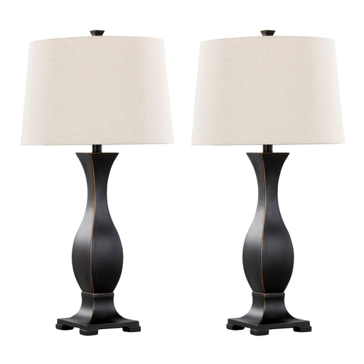 Lumi Source Riley contemporary table lamp set with oil rubbed bronze bases and oat-colored fabric shades, modern home lighting fixtures