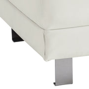 Contemporary upholstered ottoman by Glory Furniture, stylish living room footrest with cushioned fabric in neutral tones.