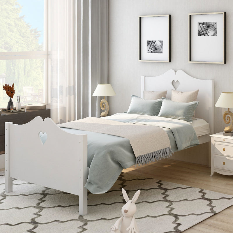 DreamHaus platform bed with slat support, featuring a headboard and footboard, shown in a modern bedroom setting.