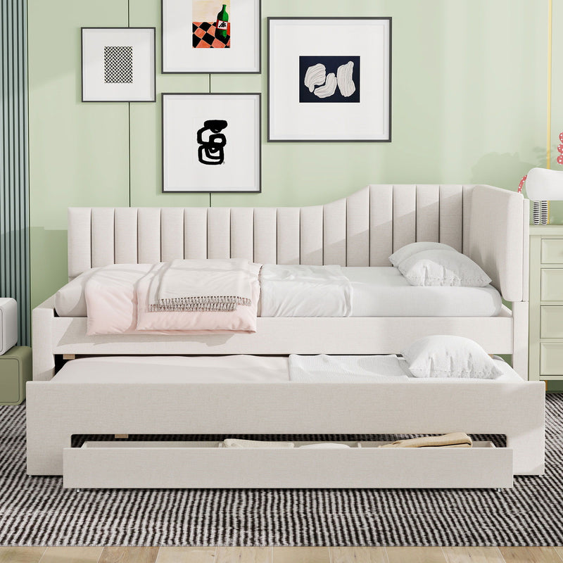 Upholstered Daybed With Trundle And 3 Drawers - R&R Furniture Gallery (Fountain Valley, CA)