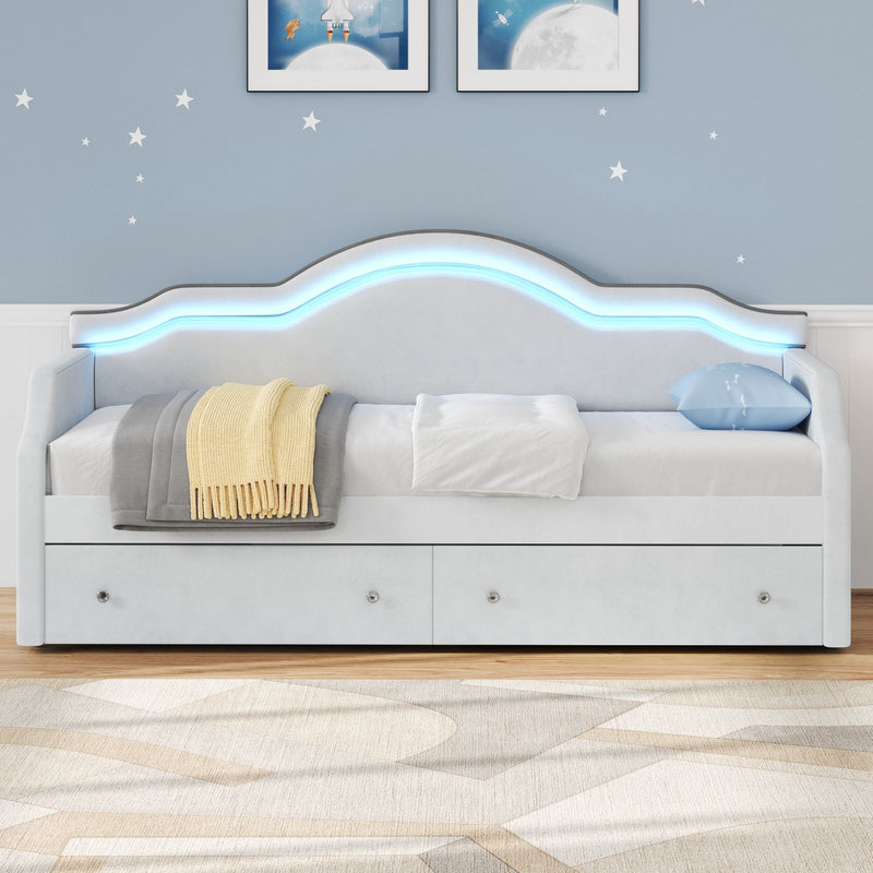 Upholstered Daybed With LED Lights And 2 Drawersme - R&R Furniture Gallery (Fountain Valley, CA)
