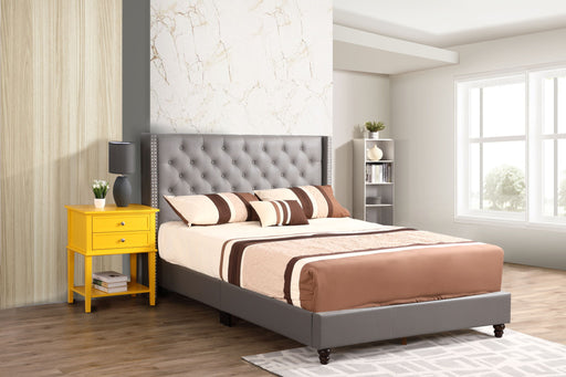 Transitional Nailhead Bed by Glory Furniture featuring vibrant upholstered fabric and decorative nailhead trim.
