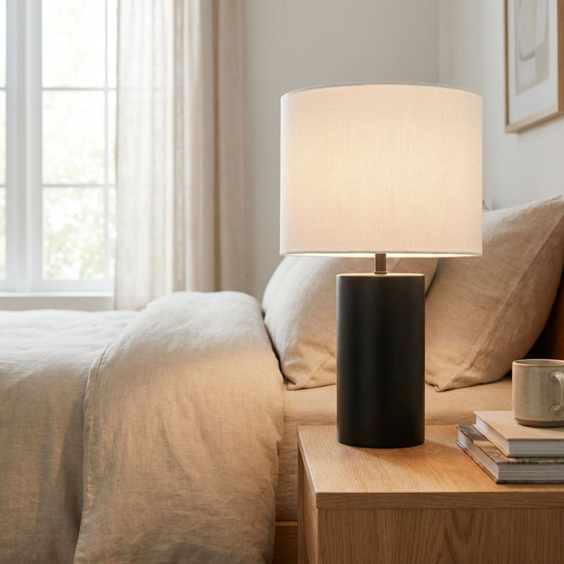 Aura - Table Lamp With On / Off Switch Block Base - Black / White - R&R Furniture Gallery (Fountain Valley, CA)