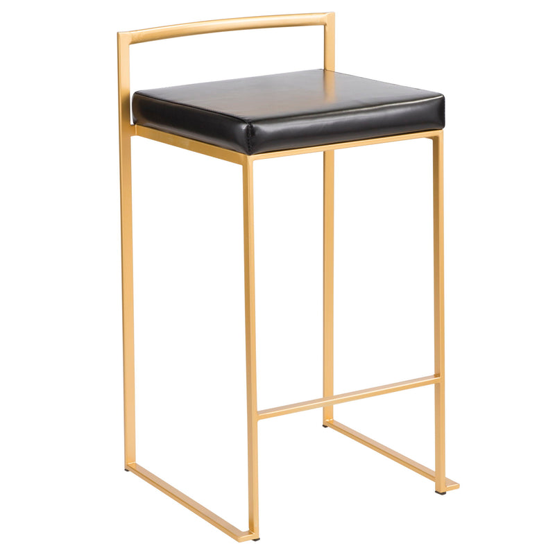 Lumi Source Fuji contemporary glam counter stool set with sleek design, padded seats, and modern black metal legs.
