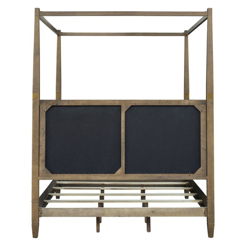 Queen Canopy Bed Frame With Upholstered Headboard - Brown - R&R Furniture Gallery (Fountain Valley, CA)