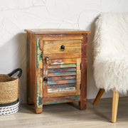 Natural recycled wood side table with drawer and door by Noble House, showcasing a rustic finish and functional storage.