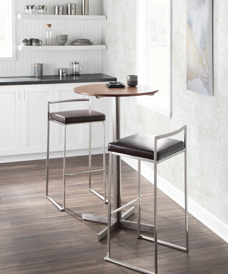 Lumi Source Fuji contemporary stackable barstools set featuring sleek design and modern style, shown in a minimalist indoor setting.