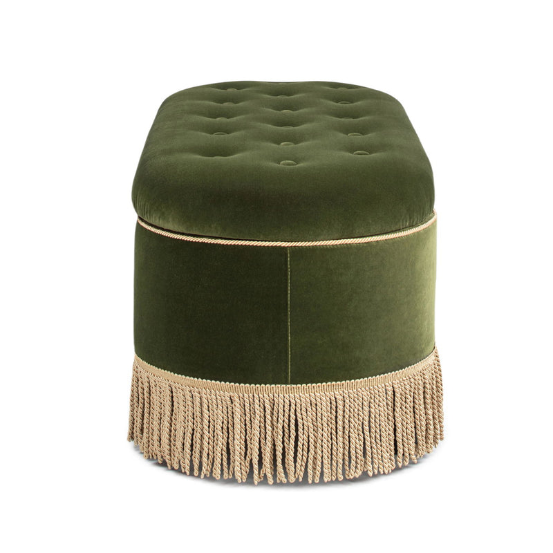 Melinda - Oval Tufted Bullion Fringe Storage Bench - R&R Furniture Gallery (Fountain Valley, CA)
