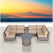 Wicker Outdoor Lounge Set With Cushions And Fire Pit - R&R Furniture Gallery (Fountain Valley, CA)