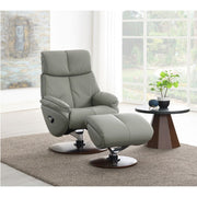 Kandoro - Motion Accent Chair With Swivel & Ottoman - Gray Leather & Brown Base - R&R Furniture Gallery (Fountain Valley, CA)