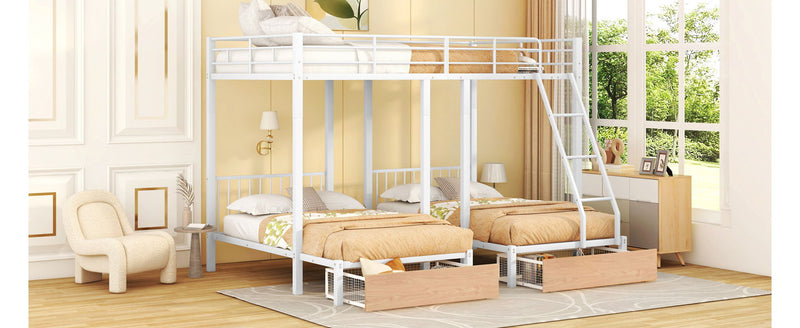 Triple Bunk Bed With Drawers And Guardrails - R&R Furniture Gallery (Fountain Valley, CA)
