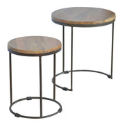 Round Stool Table With Iron Base (Set of 2) - Brown / Black - R&R Furniture Gallery (Fountain Valley, CA)