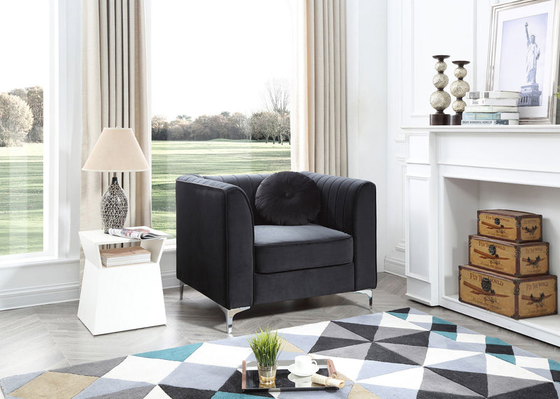 Contemporary sloped armchair by Glory Furniture with plush fabric upholstery and modern design, shown in a stylish living room setting.