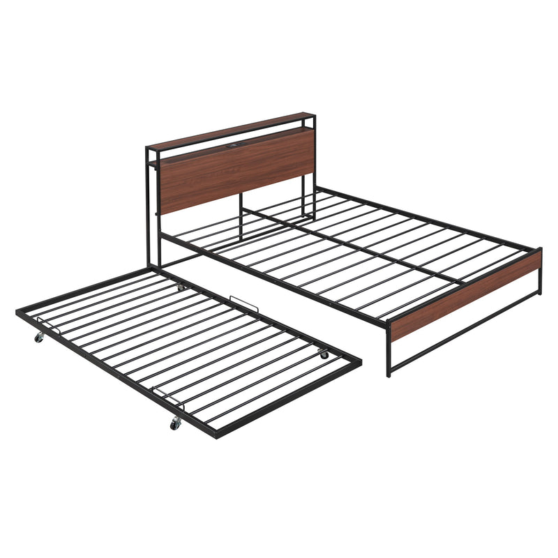 Platform Bed Frame With Trundle, USB Ports And Slat Support, No Box Spring Needed - R&R Furniture Gallery (Fountain Valley, CA)