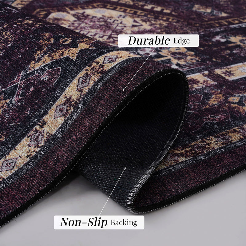Maval - 5' X 8' Washable Area Rug - Black / Burgundy - R&R Furniture Gallery (Fountain Valley, CA)