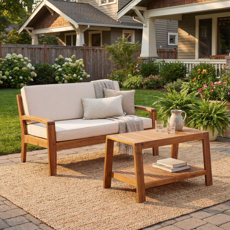 2 Piece Outdoor Conversation Set (Loveseat & Coffee Table With Water-Resistant Cushions) - R&R Furniture Gallery (Fountain Valley, CA)