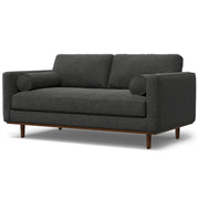 Simpli-Home Morrison upholstered stationary sofa with plush cushions and neutral fabric in a stylish living room setting.