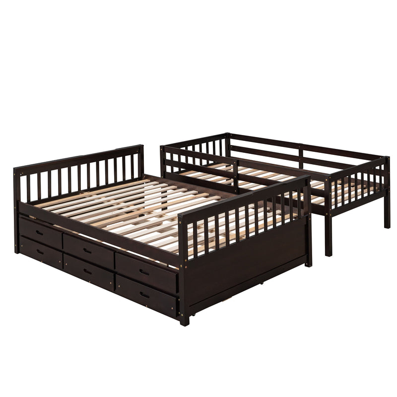 DreamHaus bunk bed with twin size trundle and built-in drawers, featuring sturdy frame and space-saving design for kids' bedroom.