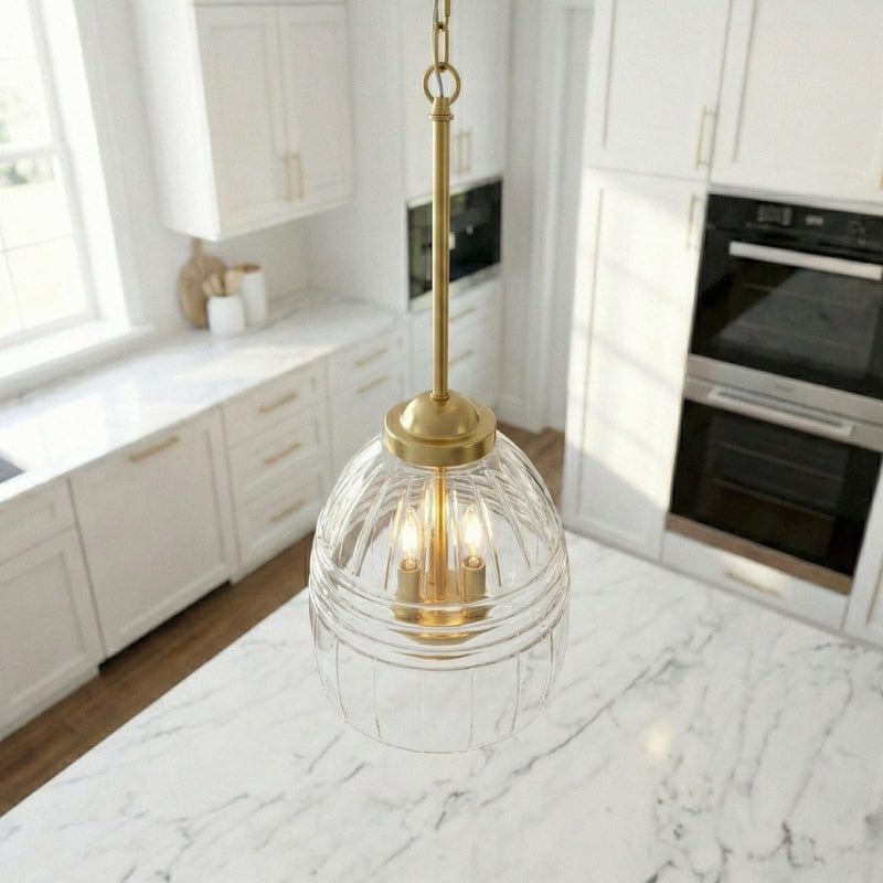 Ember - 3 Candle Lights Chain Pendant - Clear / Gold - R&R Furniture Gallery (Fountain Valley, CA)