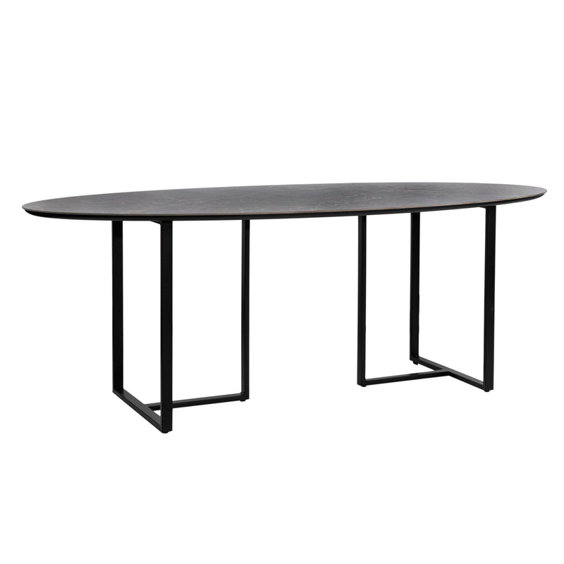 Alejo - Dining Table - Smoked Gray Emperador Gloss With Black